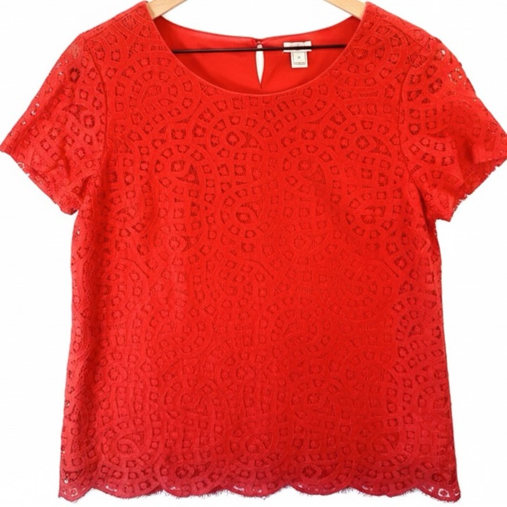 J. Crew Orange Women's Short Sleeve Lace Top - Sz 6